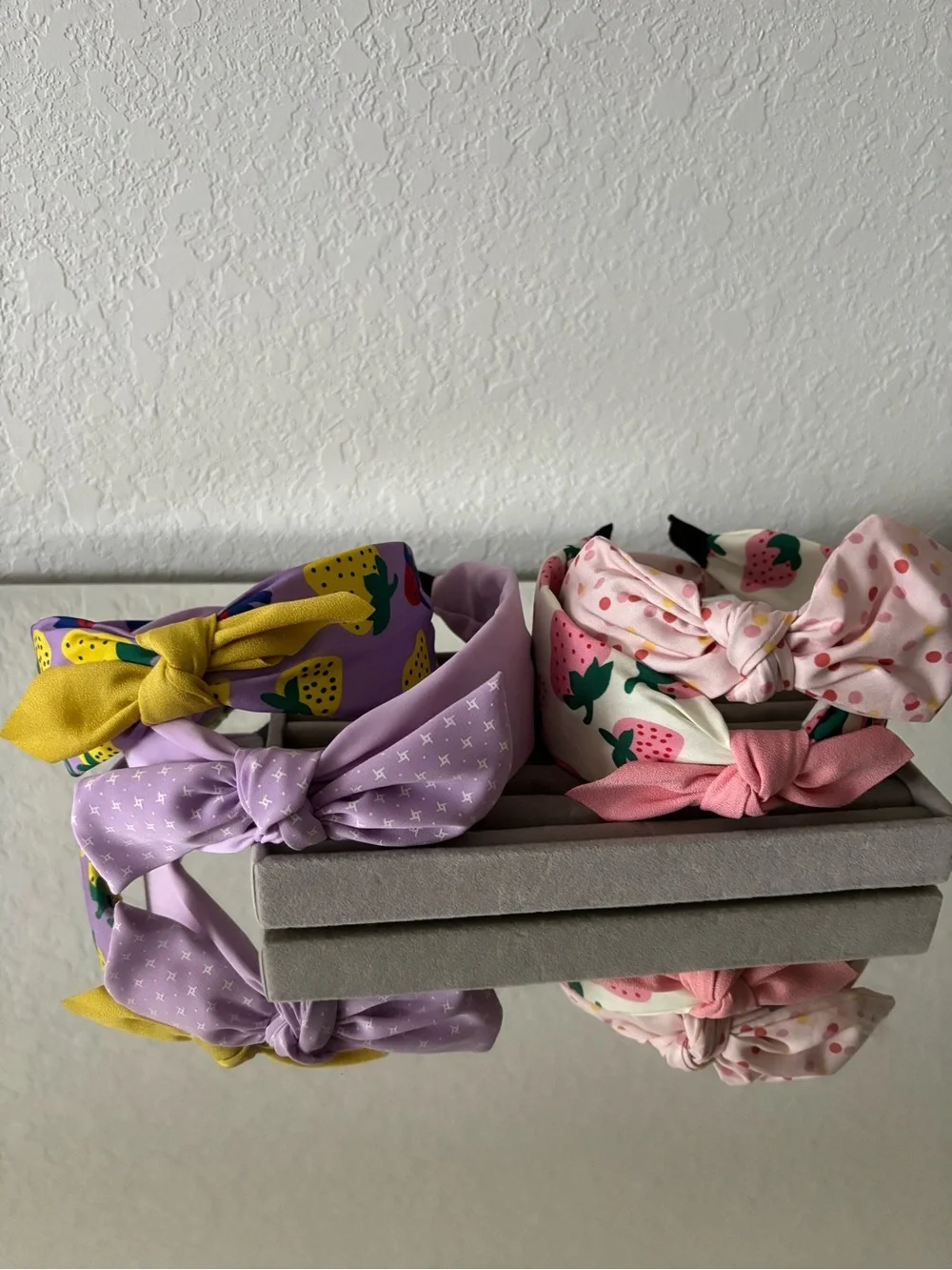 🍓 4-Piece Cute Bow Headband Set | Strawberry & Lavender Knot Headbands | New Bou